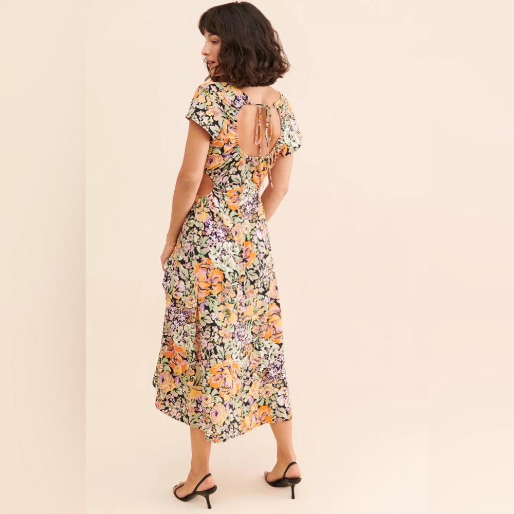 Astr Floral Cutout Midi Dress - Black, Yellow, Pink, Green - Picture 7 of 9